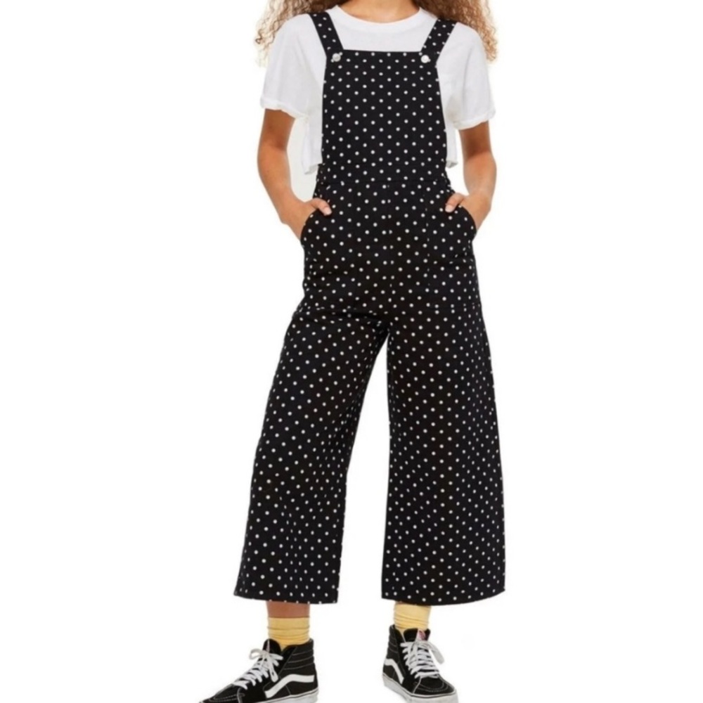 Topshop Black Polka Dot Wide-Leg Overalls